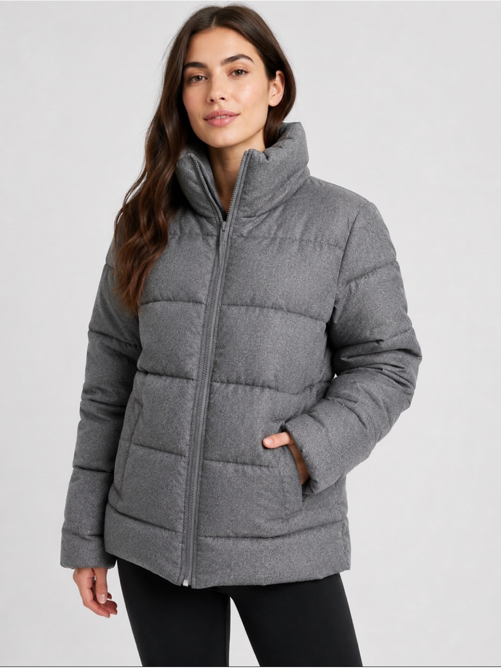 Old Navy Puffer Jacket Small Gray Quilted Winter Coat Warm Insulated High Neck